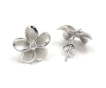 15MM SILVER 925 HAWAIIAN PLUMERIA EARRINGS RHODIUM  