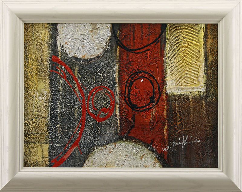 Abstract Red Grey Yellow Brown Art FRAMED OIL PAINTING  