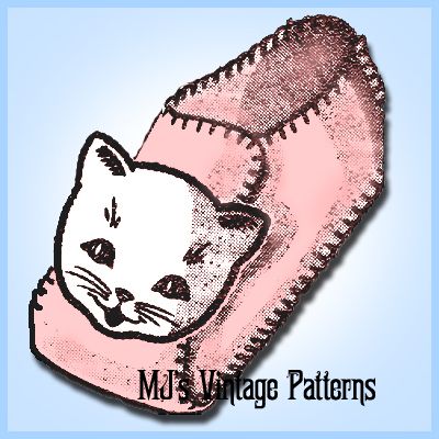 Vintage Kitty Cat Childs Slipper Pattern  