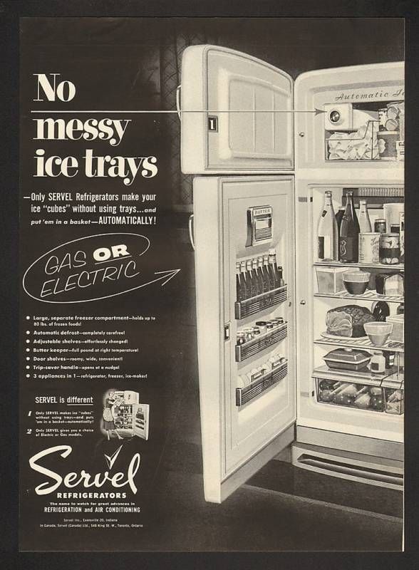 1954 Servel Refrigerator Ice Maker GasElectric Print Ad  