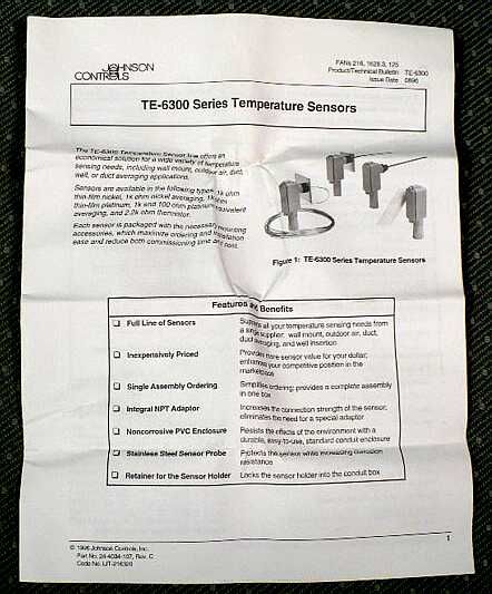 Johnson Controls TE 6314P 1 Temperature Sensor temp  