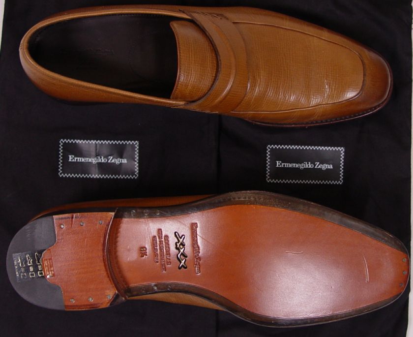 ZEGNA COUTURE SHOES $895 LT BROWN VARNISHED TOE HANDMADE LOAFER 9.5D 