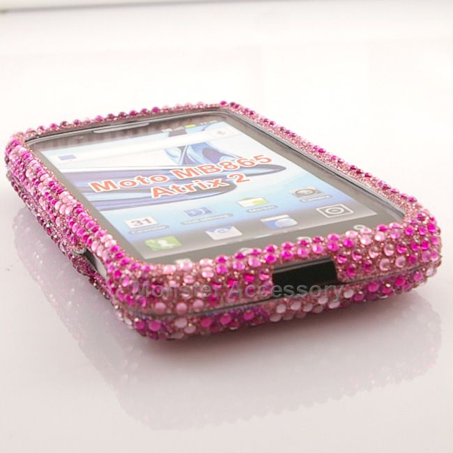 Pink Zebra Diamond Bling Hard Case Cover For Motorola Atrix 2 MB865 AT 