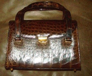 VINTAGE PALIZZIO ALLIGATOR CROC BOX HANDBAG PURSE  