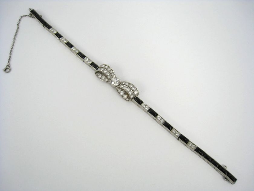 Art Deco 2.0ct Diamond & Onyx Decorated Platinum Bow Tie Bracelet 