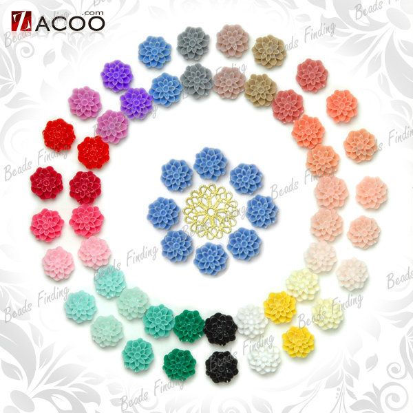 25 Dahlia Flower resin Vintage Cabochon assorted RB0590  