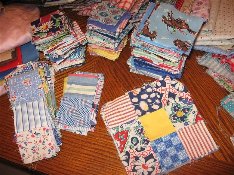 Estate Lot Vintage Antique Cotton Quilt Quilting Doll Fabric Blocks 