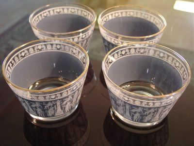 Jeanette Blue Jasperware Glasses Old Fashion Hellenic  