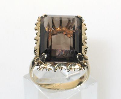 BIG VINTAGE 16 CARATS SMOKY TOPAZ 14K GOLD RING sz 7.5  