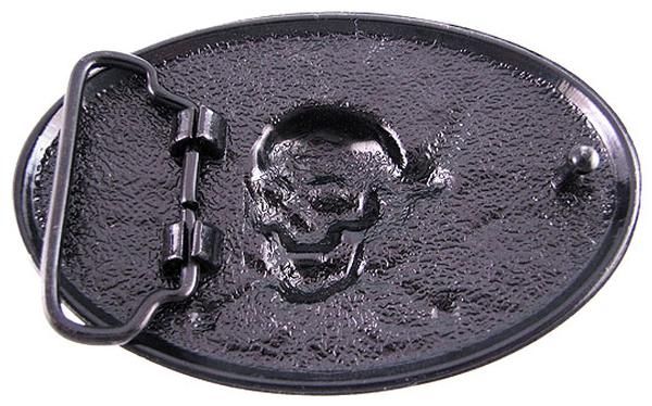 Black Enamel Pirate Skull & Crossbones Belt Buckle  