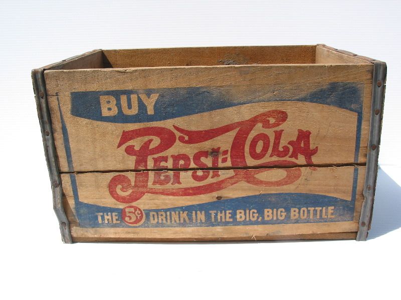 old Vintage Antique Double Dash Pepsi Cola Coke Wooden Crate Box Sign 