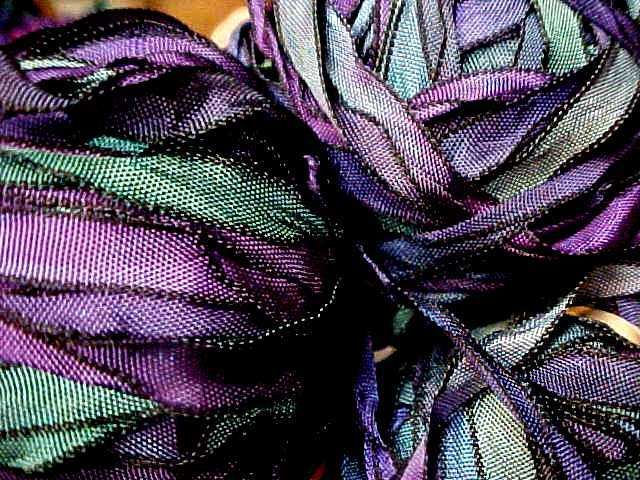 Rayon PURPLE GREEN TEAL RIBBON black EDGE 5y  