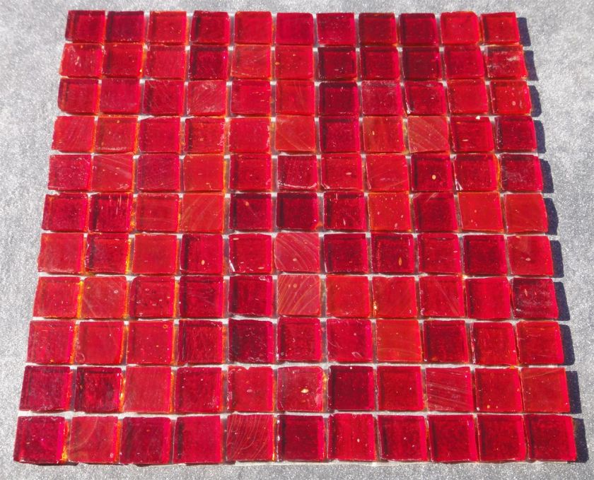   Red 12x12 Rustic Glass Tile Mosaic Sheet (1x1 Tiles)  