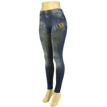 Leggings Stretch Skinny Jeans Faded Fake Stitch Denim  