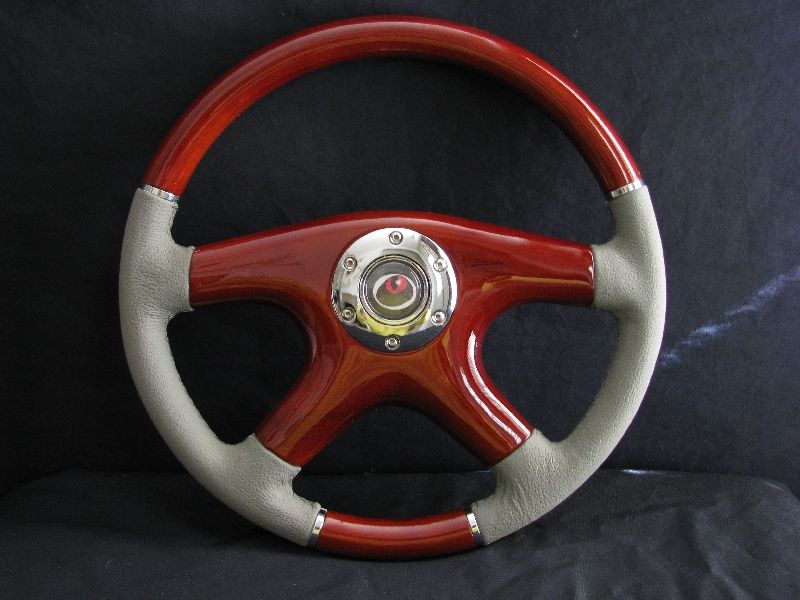 NEW 15 GRAY LEATHER WOOD GRAIN STEERING WHEEL  