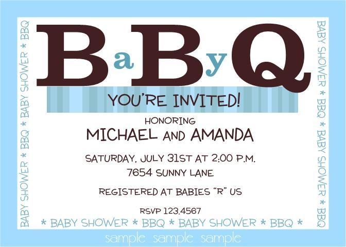 BARBECUE BABY SHOWER INVITATIONS PINK BLUE GREEN YELLOW  