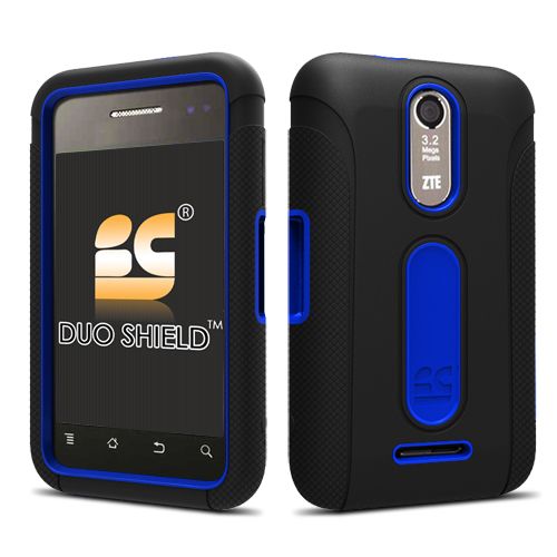 ZTE SCORE METRO PCS X500 DUAL LAYER HYBRID CASE BLACK/BLUE  