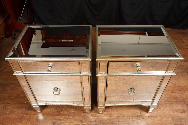Pair Mirror Bedside Cabinets Tables Chests Nightstands Borghese  