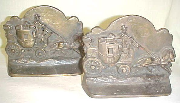 Brass Stage Coach Stagecoach Western Cowboy Bookends  