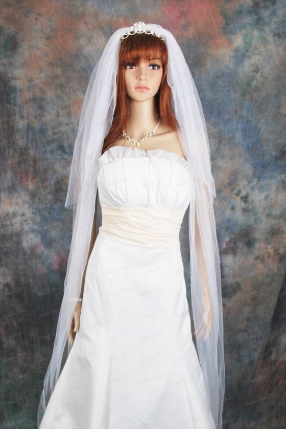 2T White Plain Cathedral Length Wedding Bridal Veil  