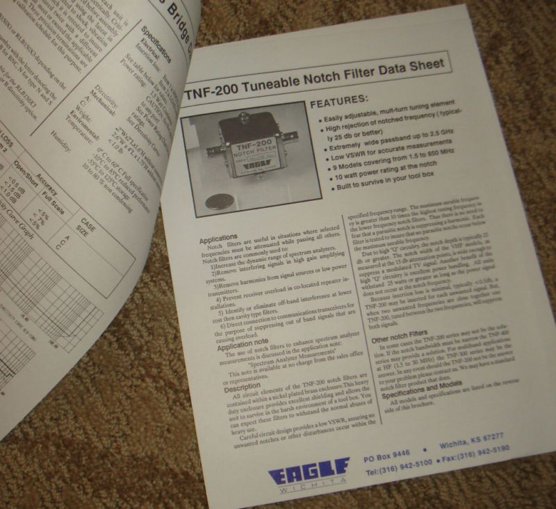 EAGLE RETURN LOSS BRIDGE FILTERS DATA SHEETS 1991  