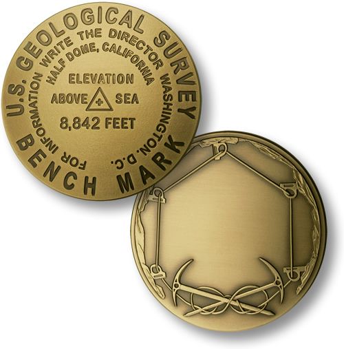 HALF DOME BENCHMARK 3BRONZE MEDAL & POUCH MT CLIMBER  