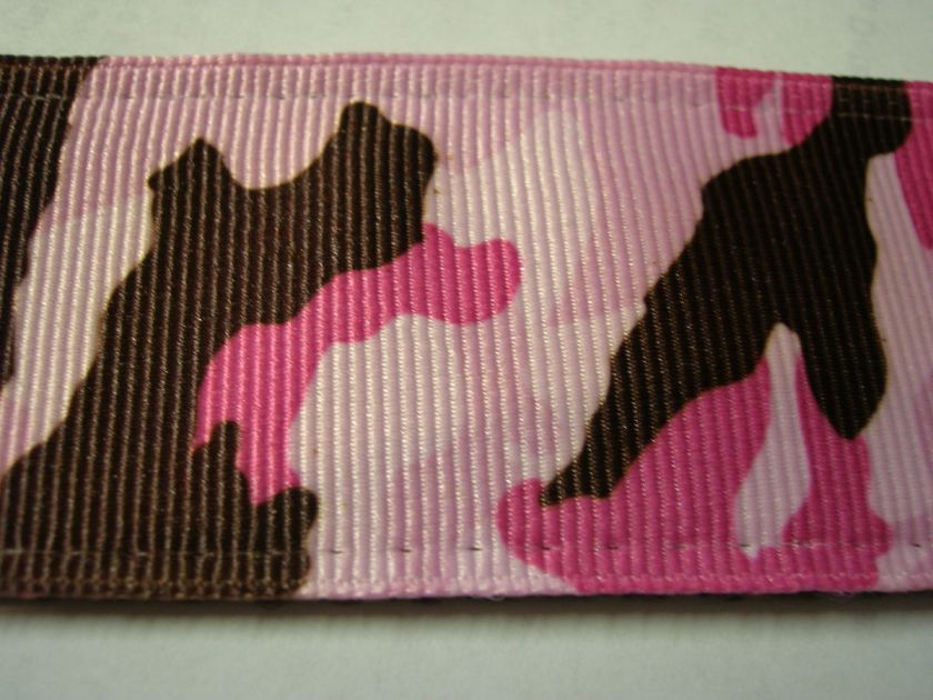 CUSTOM DOG COLLAR PINK & BROWN CAMO PRINT 1.5 WIDE  