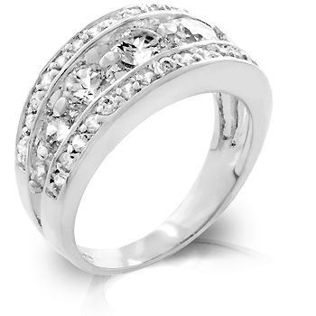 White Gold Rhodium Bonded Seven stone Anniversary Style Ring trimmed 