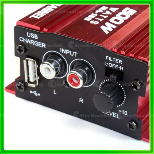 2CH 500W MINI SIZE CAR STEREO SPEAKER AMPLIFIER amp RED  