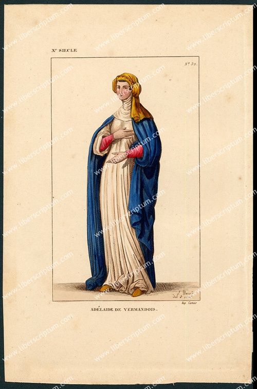 Costume Adélaïde de Vermandois Valois   Gravure originale 19ème 