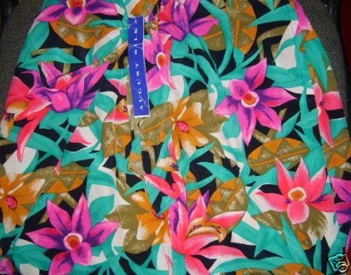 August Silk Hawaiian floral wrap tie short skirt 12 NWT  