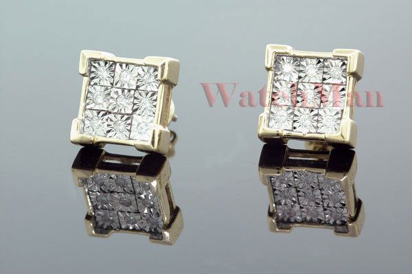 Unisex 10K Yellow Gold Diamond Stud Earrings E 1893 AW  