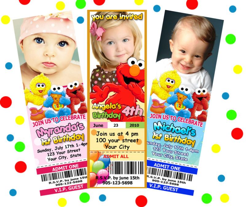 ELMO SESAME STREET TICKET BIRTHDAY PARTY INVITATIONS   