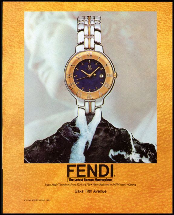 1989 fashion ad for Fendi Watches, Sax Fifth Ave.  