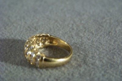 ANTIQUE SILVER GOLD WIDE CIGAR WHITE TOPAZ BAND RING 7*  