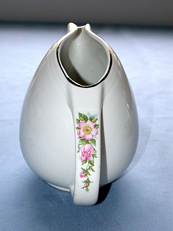 HALL USA Pottery Rose White Pattern Pitcher Water Jug  