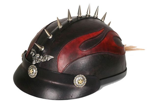 Motorcycle harley davidson helmet spike mohawk cowhide  