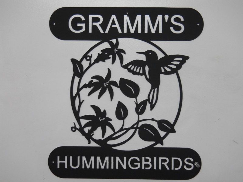 HUMMINGBIRDS METAL SIGN ANY NAME NO CHARGE FEEDER WATER  