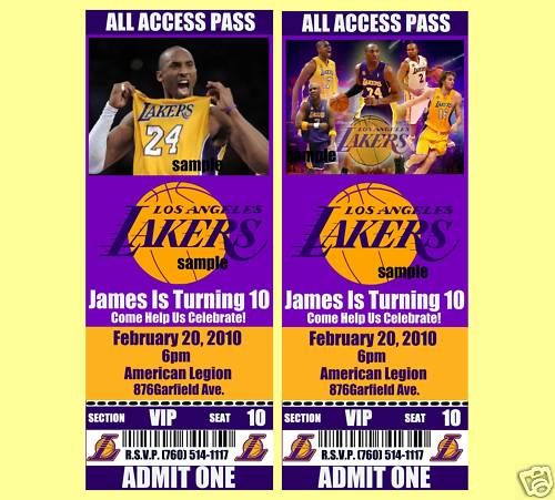 LOS ANGELES LAKERS Birthday Invitations 20 Tickets  