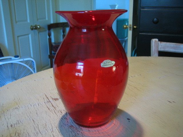 VINTAGE LARGE RED BLENKO MODERN ART GLASS VASE  