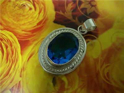 AWESOME FINE TOPAZ LONDON BLUE STERLING SILVER PENDANT HANDMADE  