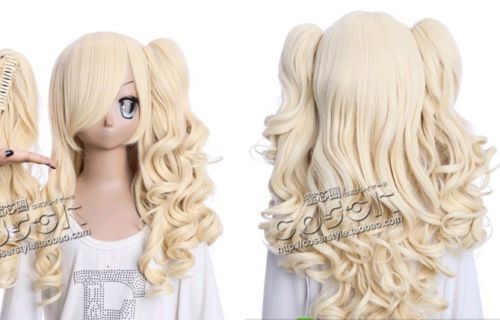 LOLITA cosplay wig Milk golden Super beauty style split type long wavy 