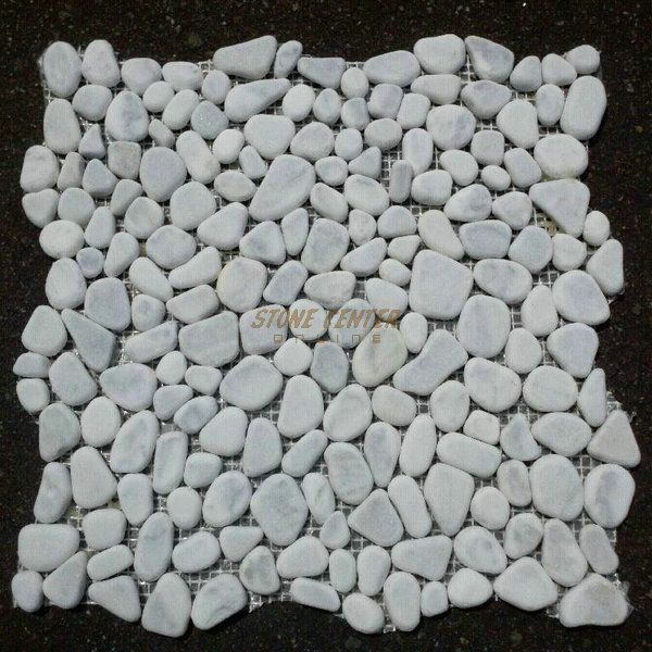   Pebble Stone Tumbled Italian Bianco Carrara White Marble Mosaic Tile