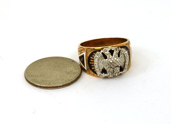 EXQUISITE VINTAGE 10K 14K GOLD ENAMEL MASONIC RING  