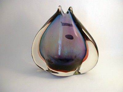 HANDMADE GLASS BLOWN SOMMERSO MODERN ART VASE SCULPTURE  