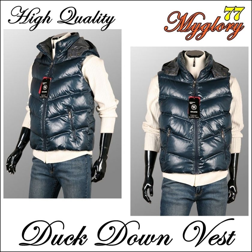   Winter Navy Hoodie Warm Glossy Duck Down Vest waistcoat Jacket Coat S