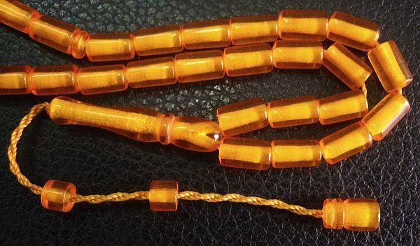 PRAYER BEADS TASBIH KOMBOLOI HONEY AMBER COLOR RESIN  