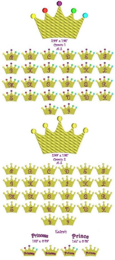 Crown Prince Princess Fonts   Machine Embroidery Design  