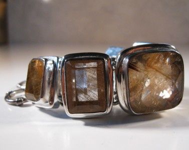 CHUNKY GOLDEN RUTILATED QUARTZ .925 SILVER BRACELET  