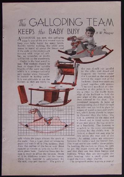 Rocking Horse Toy 1931 Seat Chair vintage Design PLANS  